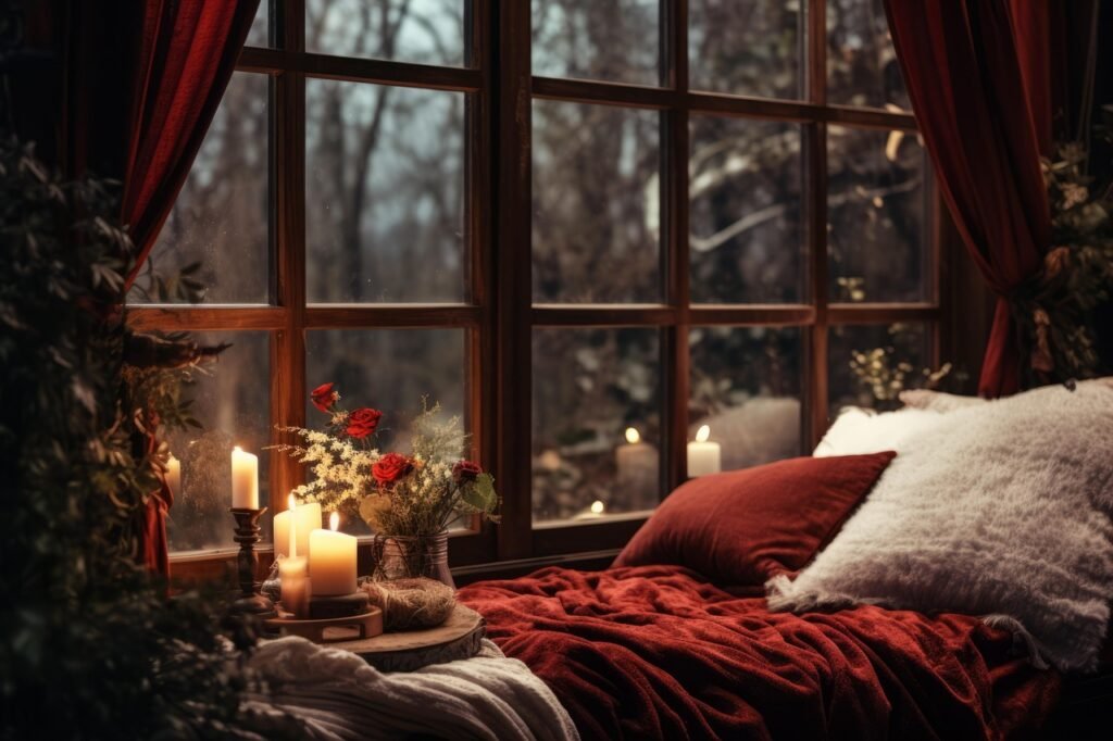 window, pillows, candles, lights, cozy, decoration, ornaments, decor, christmas, cozy, cozy, cozy, cozy, cozy